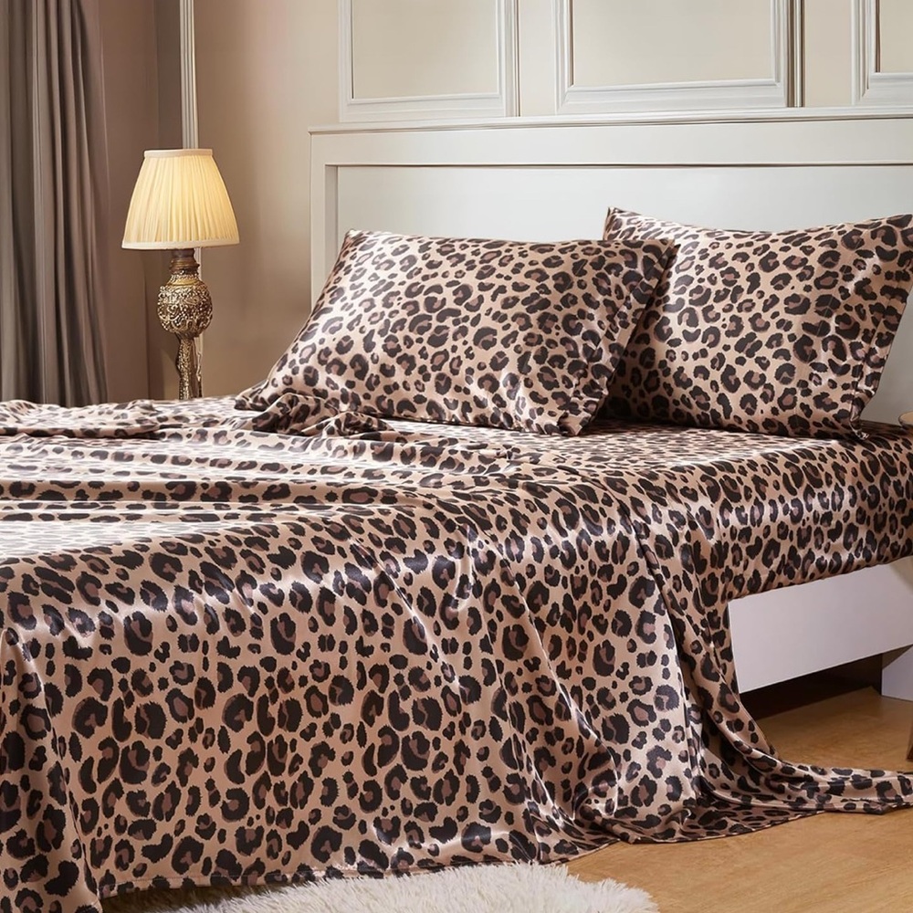 NWT Leopard Print Satin Sheet Set (4 Pieces)